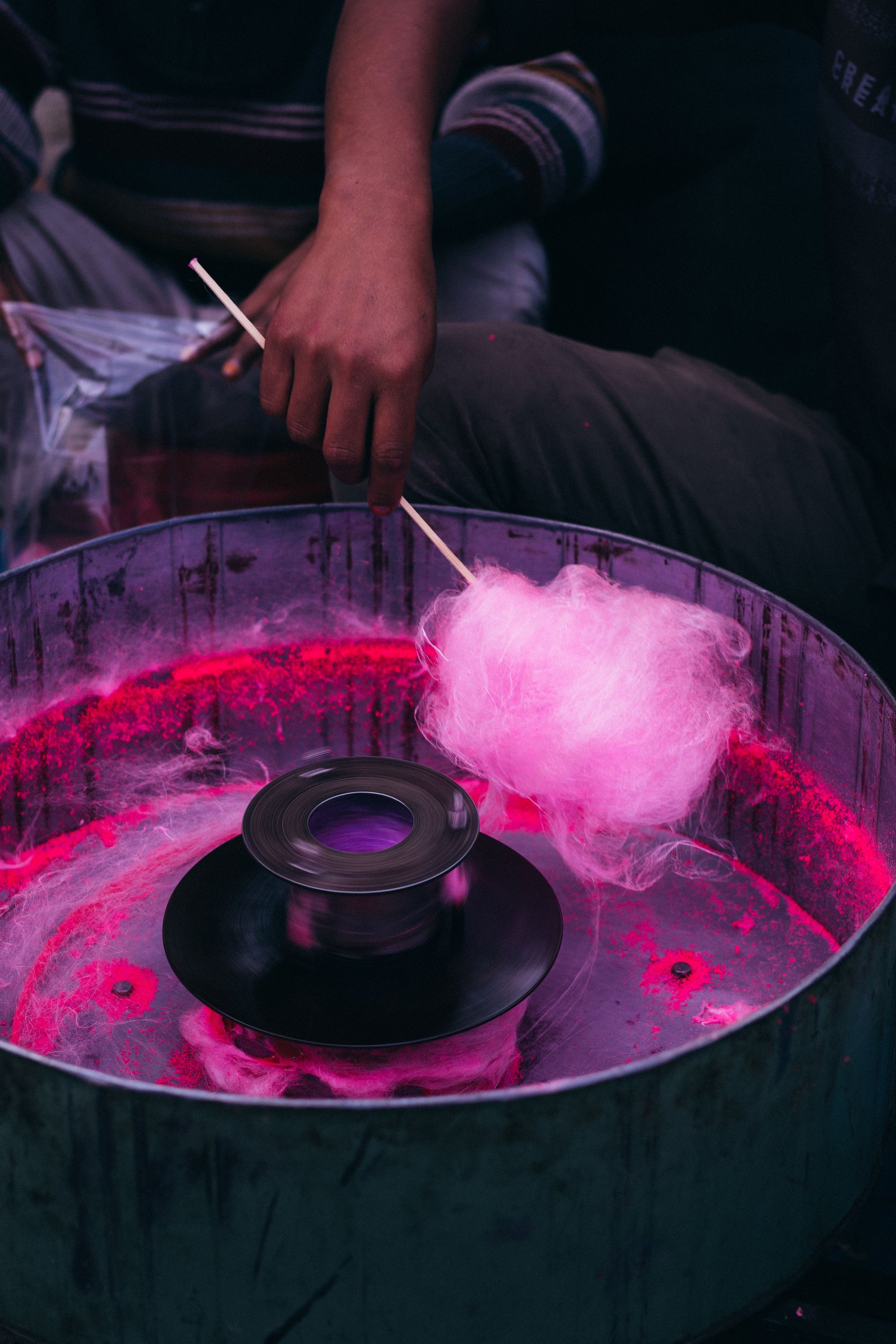Cotton candy being spun fresh at an event